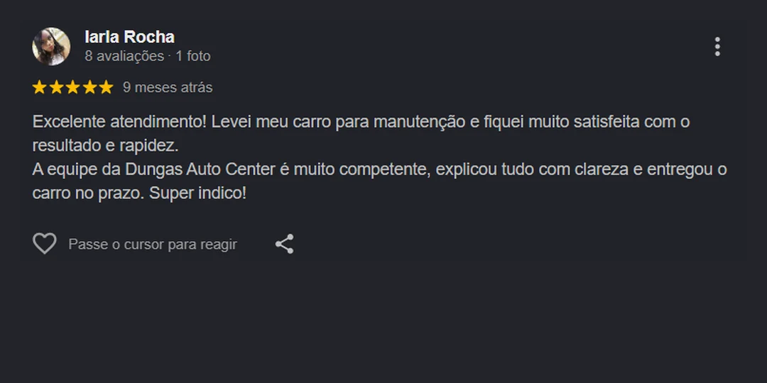 Avaliação 5 estrelas de Iarla Rocha no Google: equipe competente e entrega no prazo