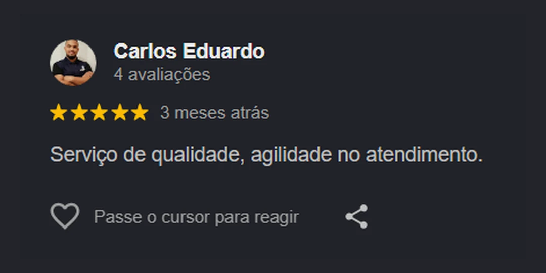 Avaliação 5 estrelas de Carlos Eduardo no Google: serviço de qualidade e agilidade