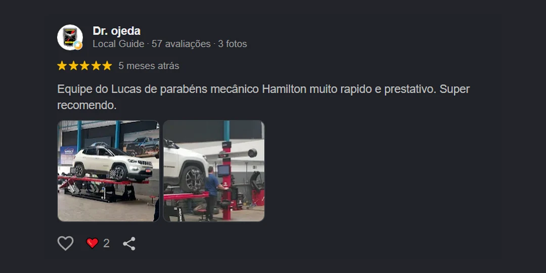 Avaliação 5 estrelas de cliente no Google sobre a Dunga's Auto Center