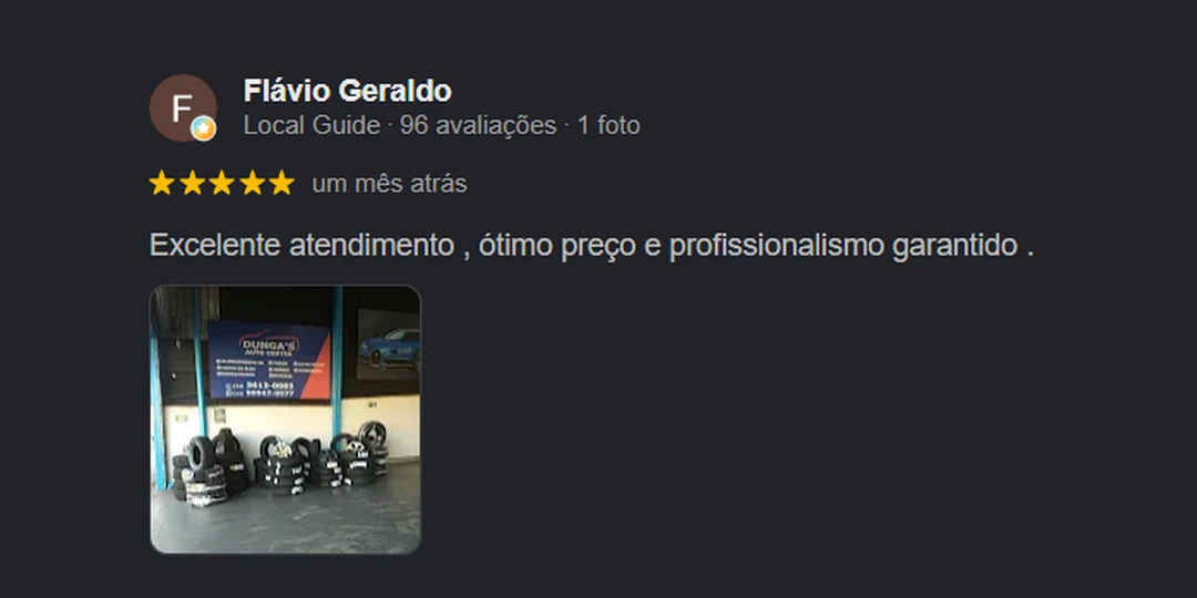Avaliação 5 estrelas de cliente no Google sobre a Dunga's Auto Center